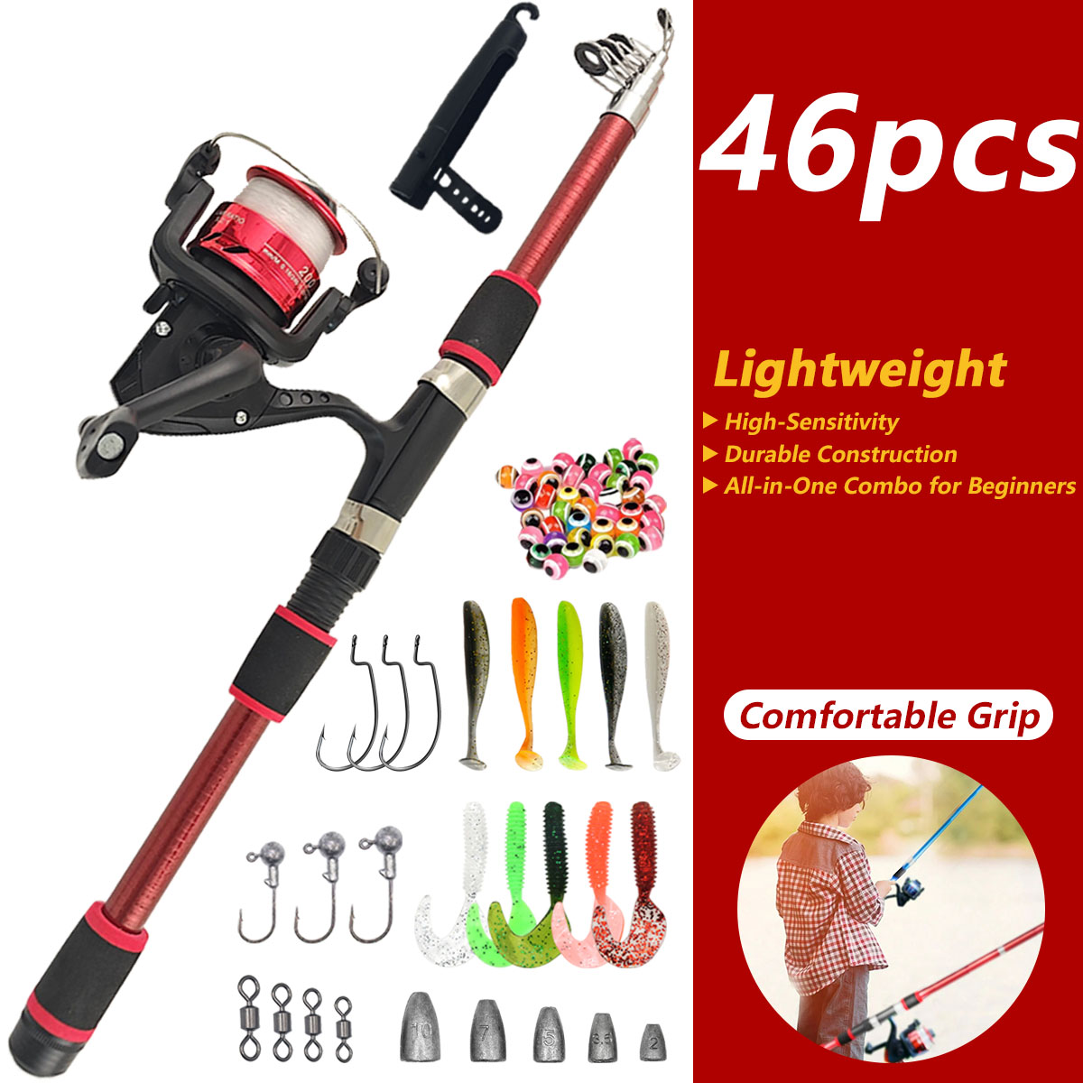 46Pcs Telescopic Fishing Rod R - Fishing Rod Combo incelemesi ve fiyatı